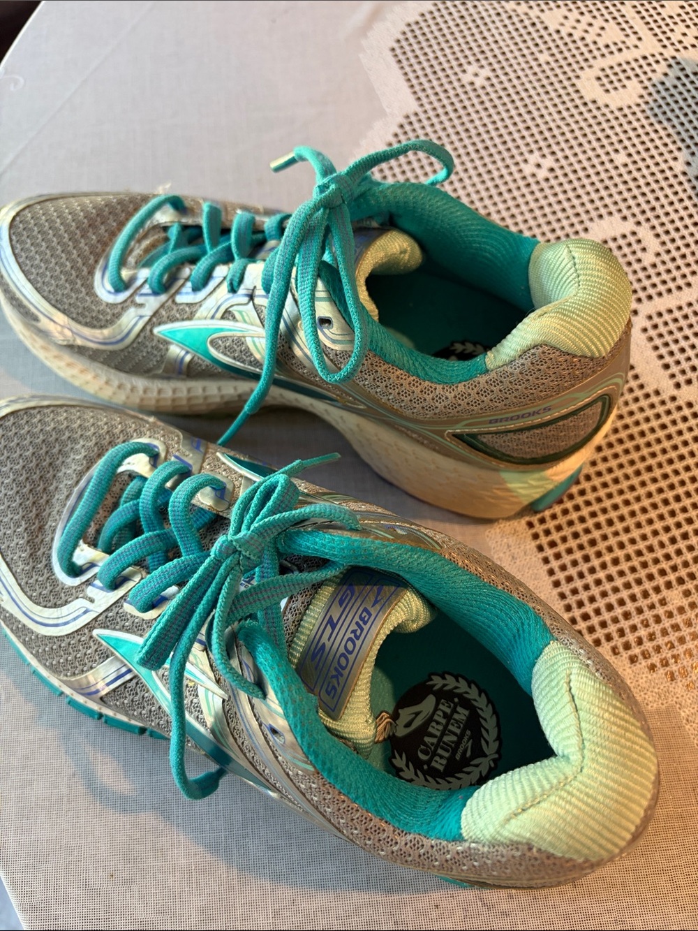 Brooks Women's Teal and Silver Lace-Up Running Sneakers